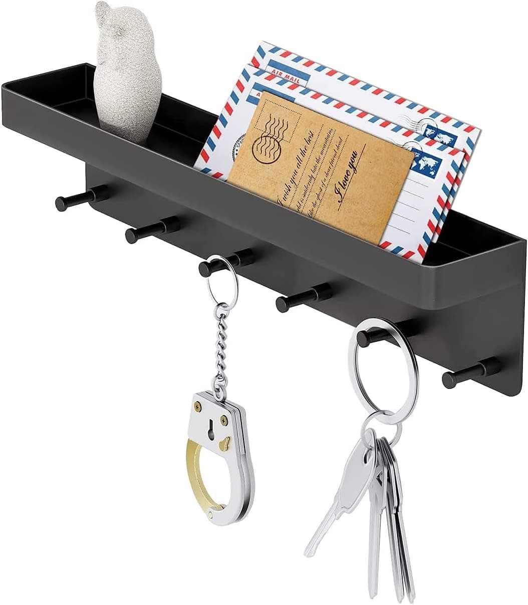 Carla Home Vikus 6 Key Hook Stainless Steel Wall Mounted Mail & Key Organiser - Black