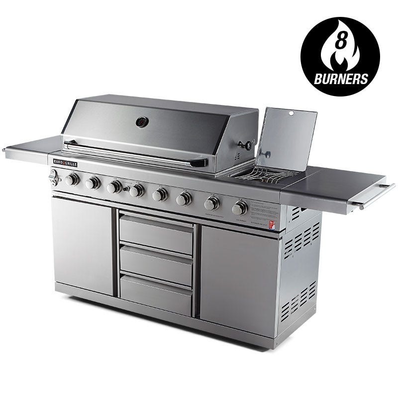 EuroGrille 8 Burner BBQ Outdoor Barbeque Gas Stainless Steel Kitchen