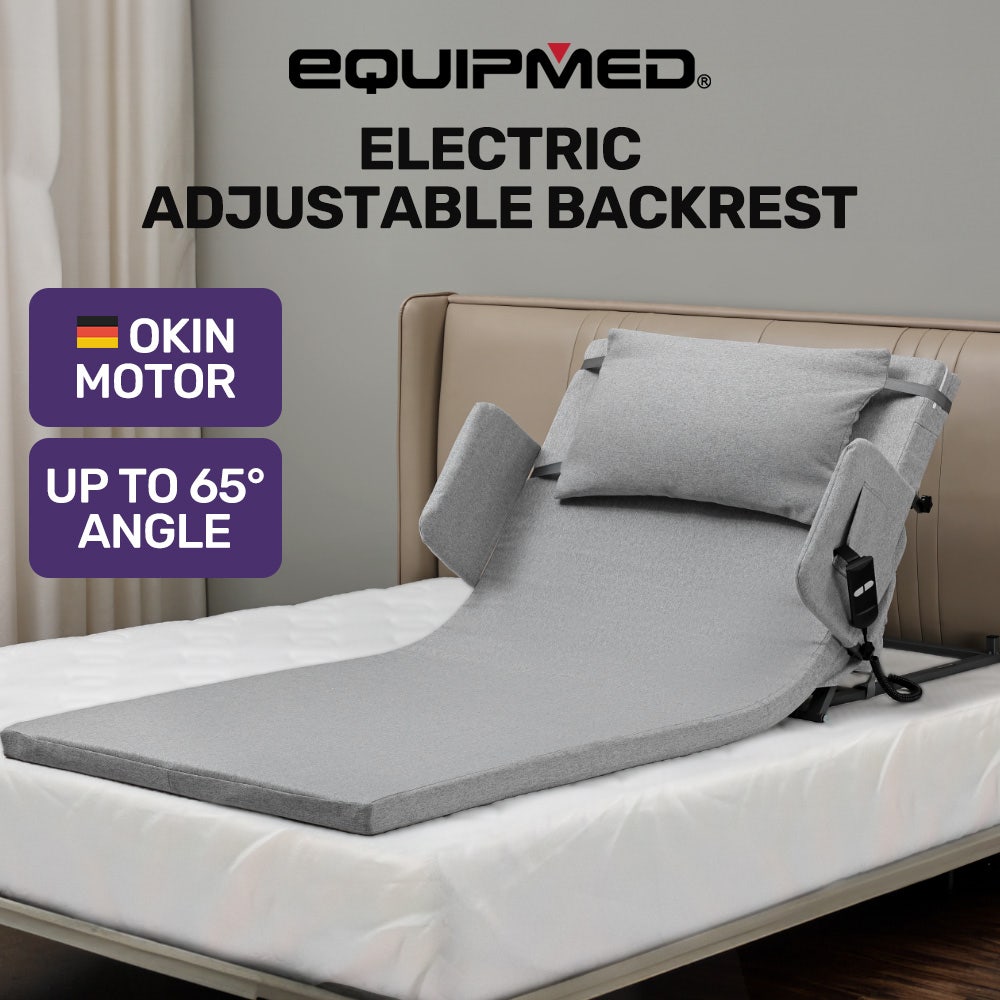 EQUIPMED Electric Adjustable Bed Backrest, German-Engineered Power Lifting Back Support with Remote Control, Full Length, Grey