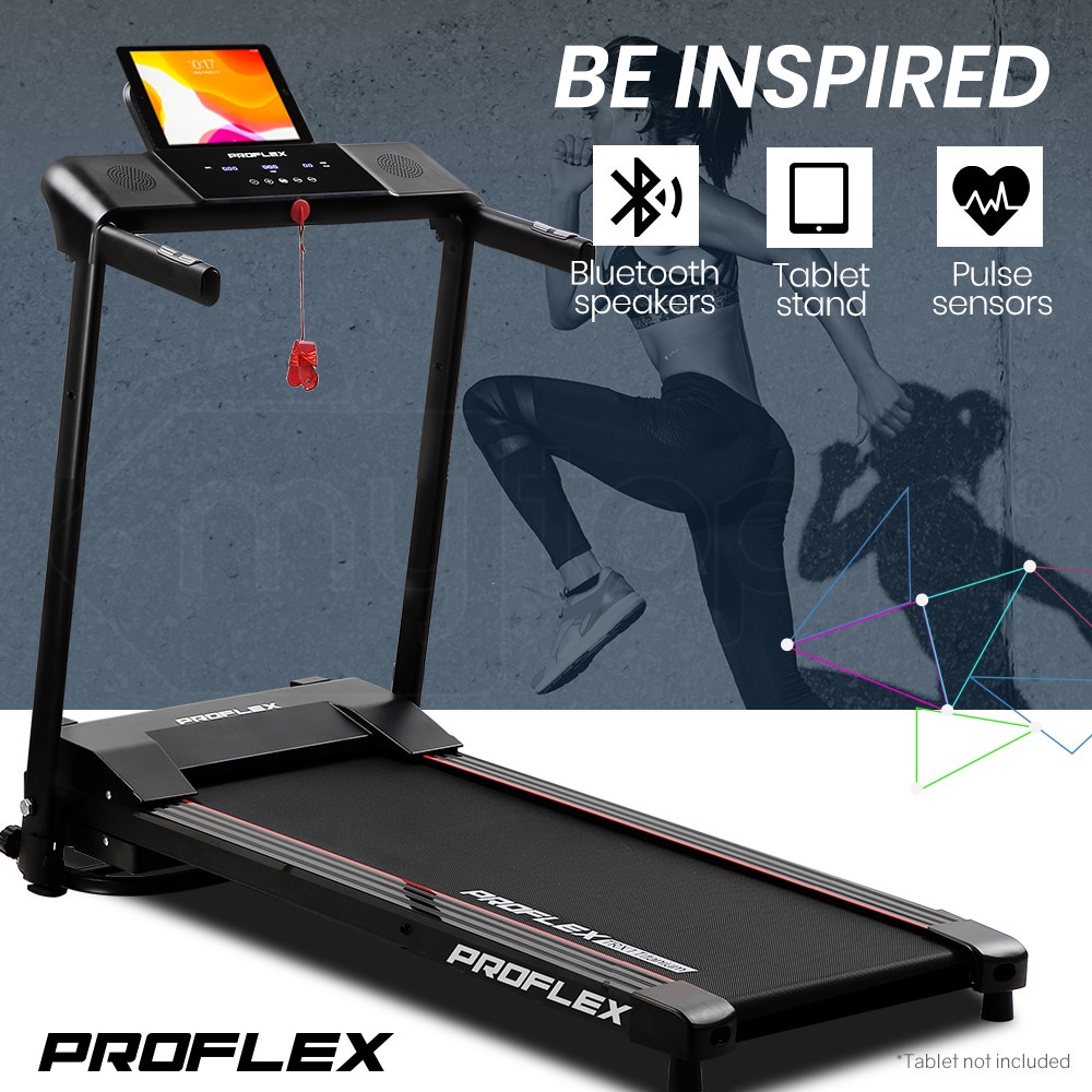 PROFLEX Electric Foldable Compact Treadmill with Bluetooth Speakers, Digital Device Stand - Black