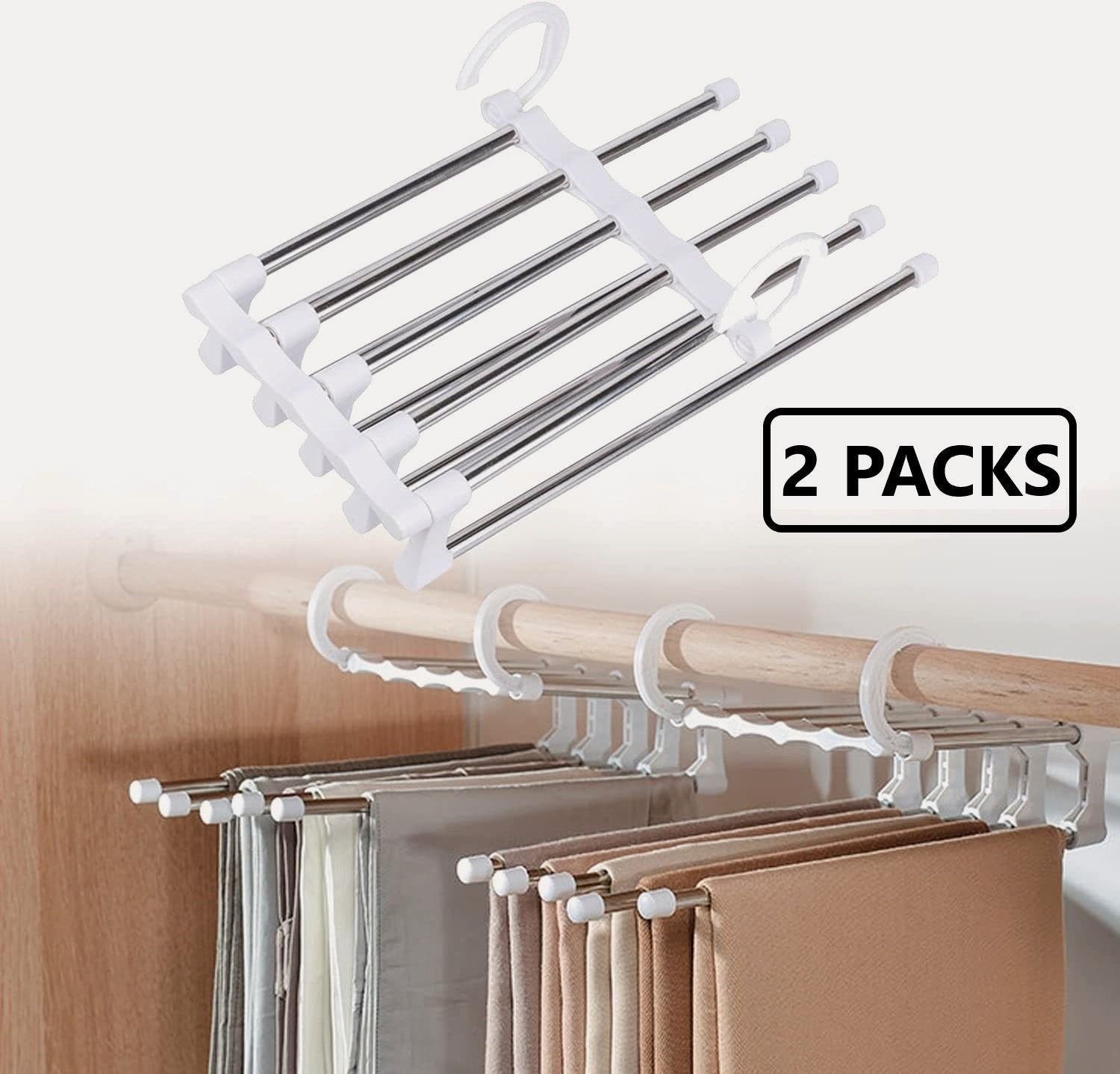 CARLA HOME 5-in-1 Adjustable Non-Slip 2Pk Stainless Steel Pants Hangers