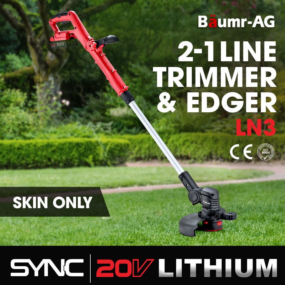BAUMR-AG LN3 20V SYNC Cordless 2in1 Line Trimmer & Lawn Edger Skin, Adjustable head, Guide Wheel
