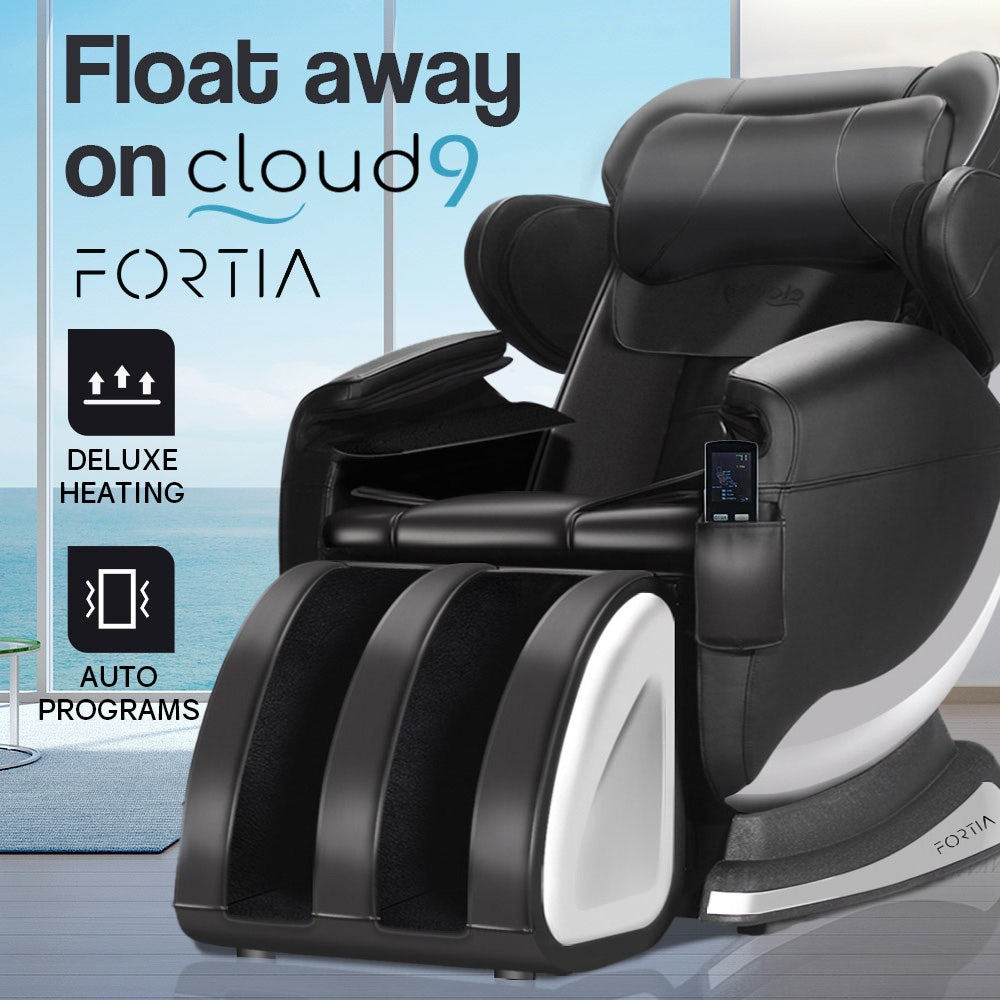 FORTIA Zero Gravity Recline Full-Body Massage Chair, with Back and Foot Rollers, Squeezing Air Pressure for Arms, Legs, plus Heat and Vibration functions, Black