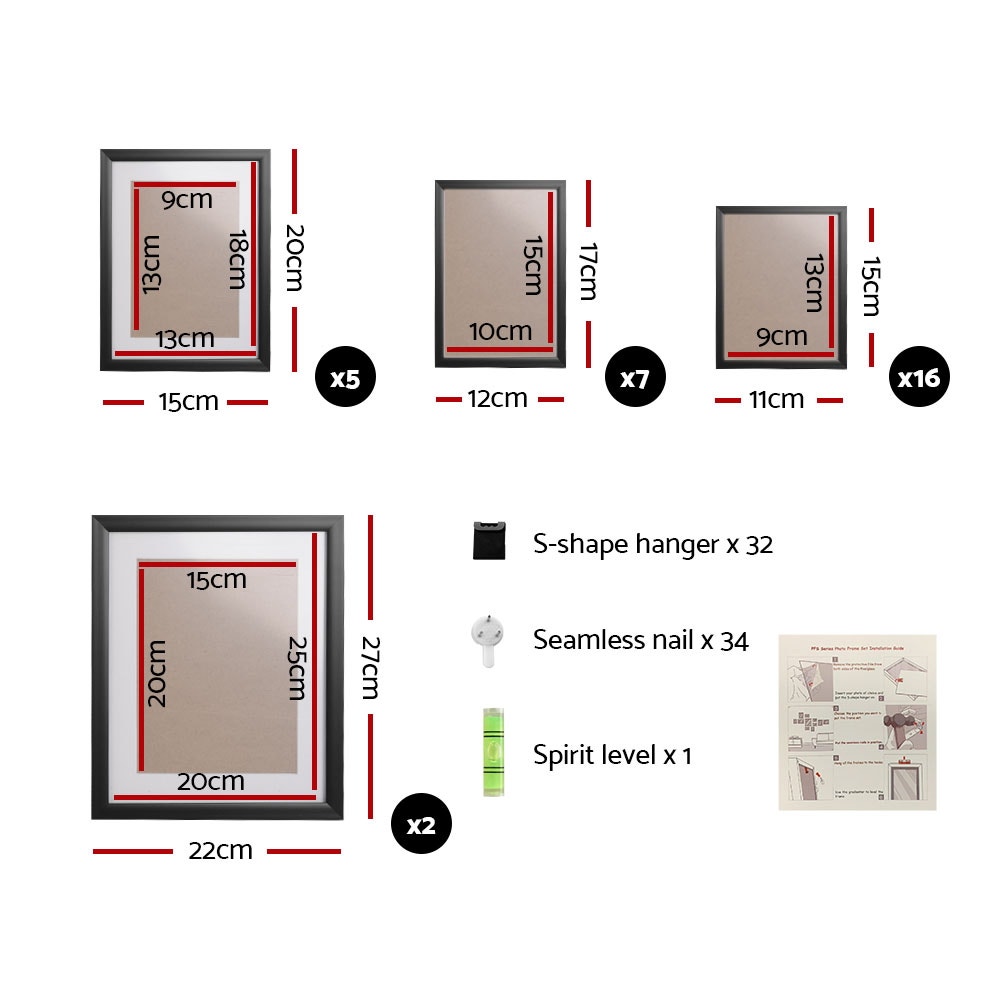 Artiss Photo Frames 30PCS 8x10in 5x7in 4x6in 3.5x5in Hanging Wall Frame Black