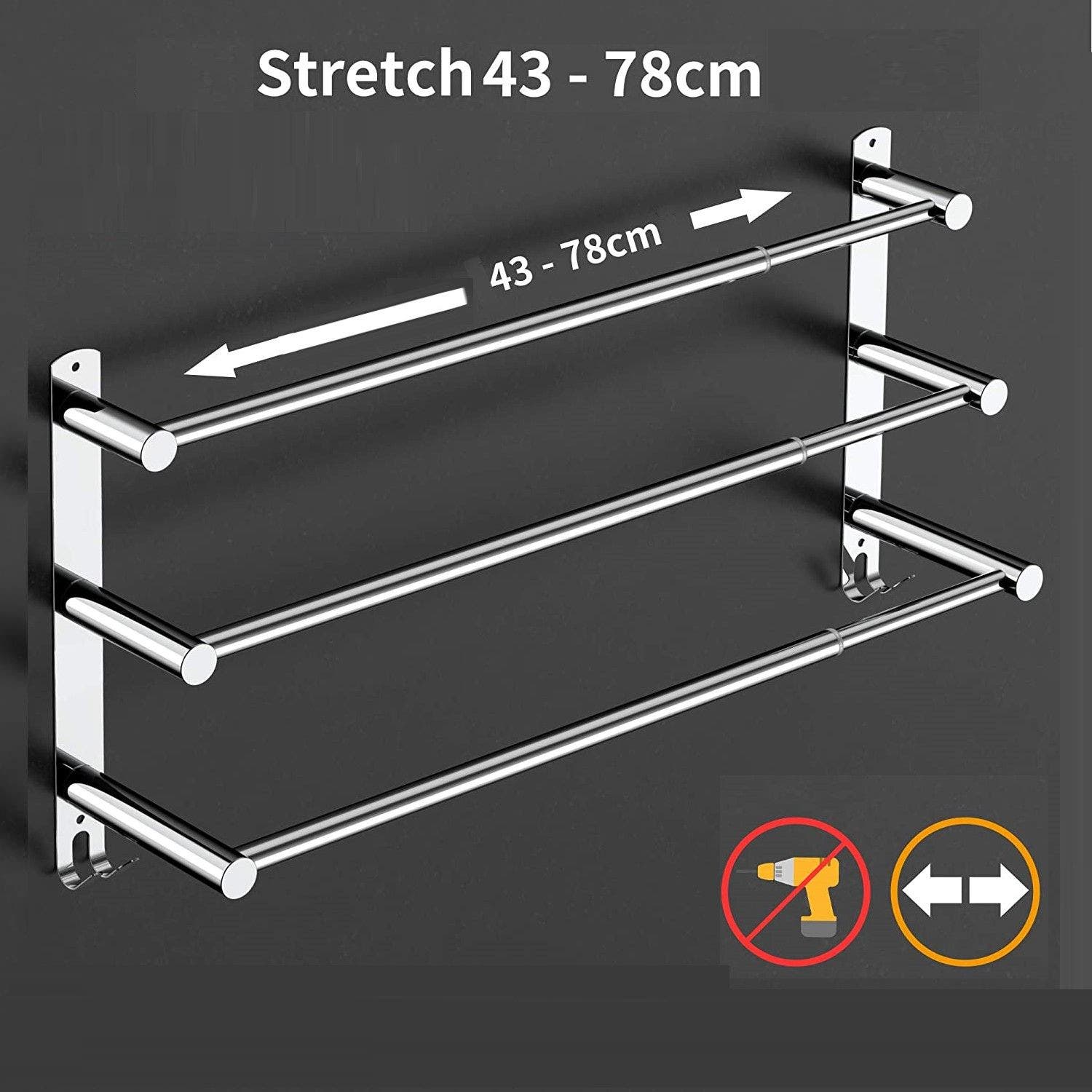 Carla Home Vikus 45-75cm Versatile Install 3-Rung Bathroom & Kitchen Towel Holder - Stainless Steel