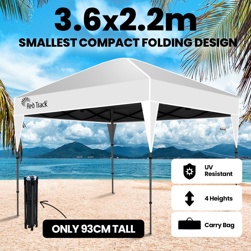 RED TRACK 3.6x2.2m Ultra Compact Folding Gazebo, Carry bag, Portable Outdoor Popup Marquee for Camping Beach, White