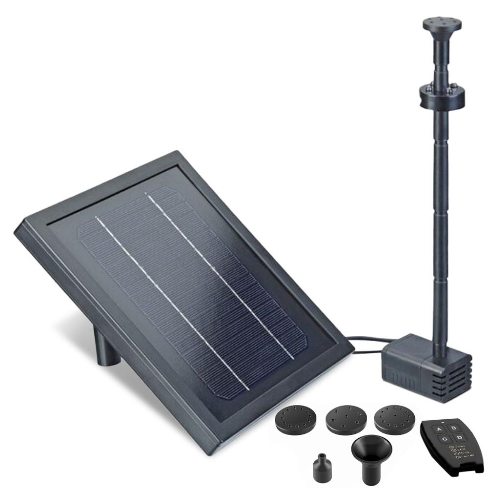 PROTEGE Water Feature Fountain Pond Pump, w/ Solar Panel, Lithium Battery, Remote Control, Nozzle kit