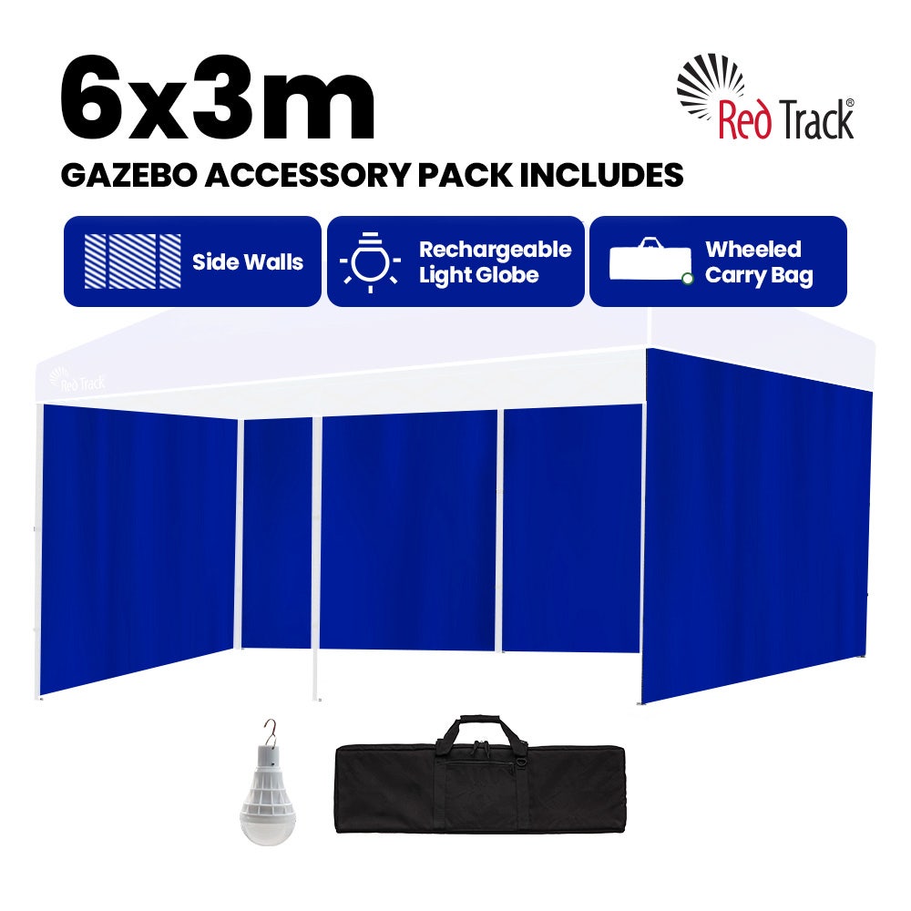 RED TRACK Accessory Pack for 6x3m Navy Blue Gazebo, includes Walls, Wheeled Carry Bag, Rechargeable USB Lamp