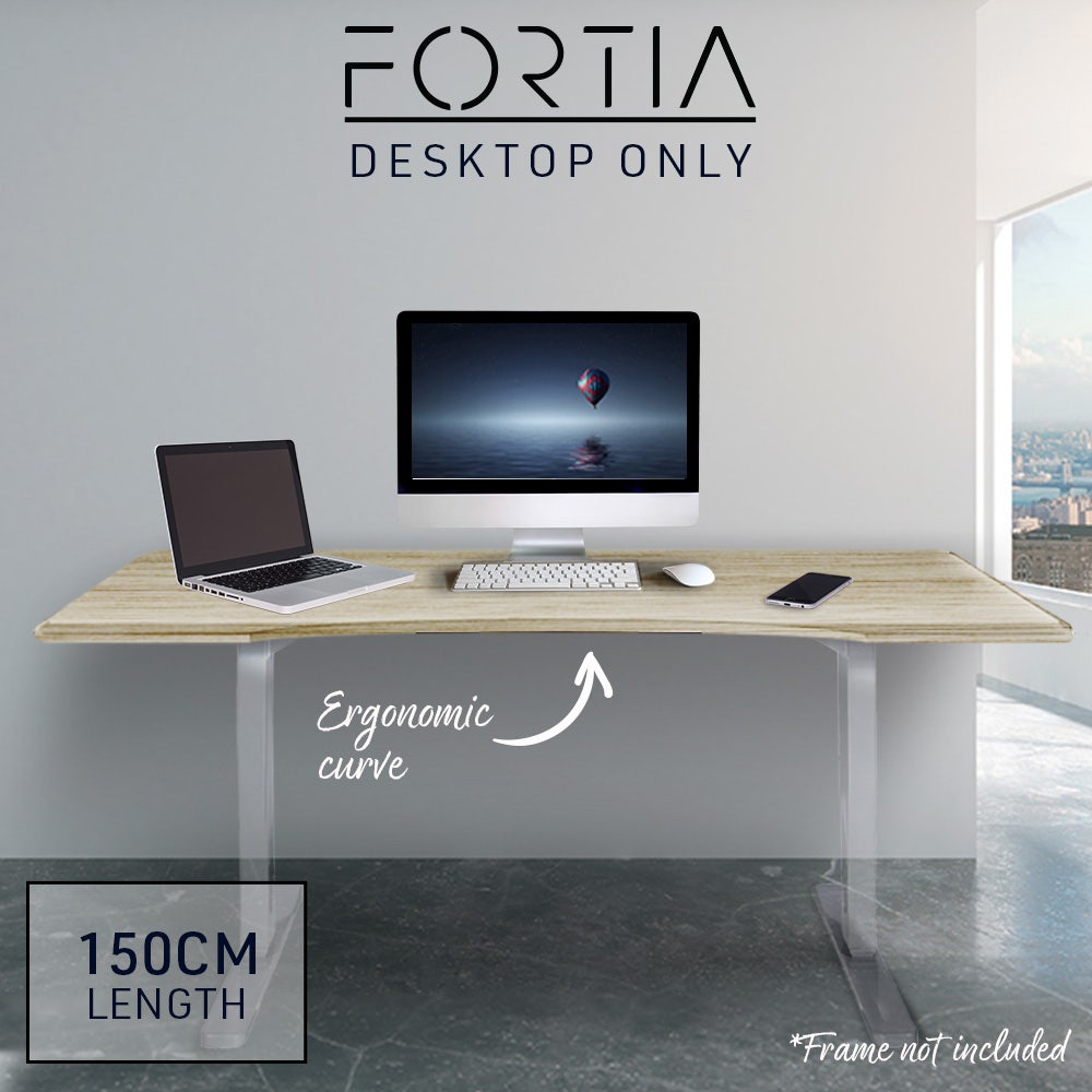 FORTIA 150x70cm Desktop, for a Height Adjustable Desk, Arched Front Design, White Oak Style