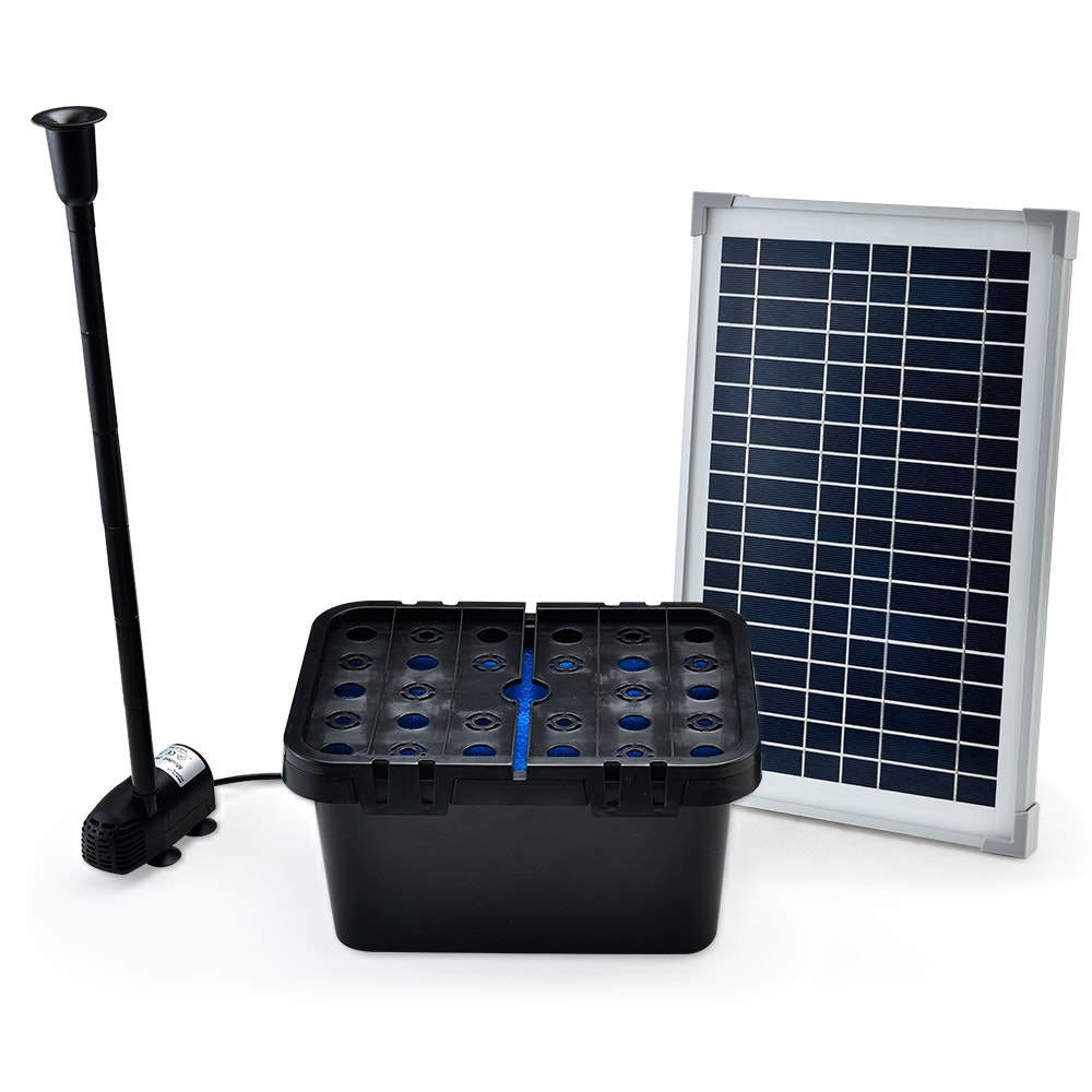 PROTEGE 20W Solar Powered Water Fountain Pump Pond Kit with Eco Filter Box