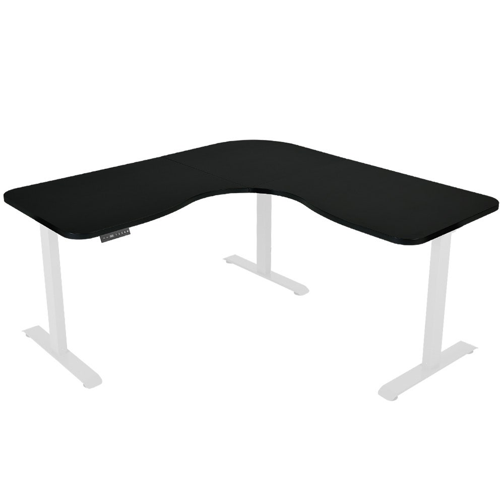 FORTIA Corner Standing Desk, 1730W x 1730W x 750D, 3 Motors, 120kg Load, Sit to Stand Up Electric Height Adjustable, Black/White Frame