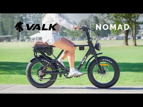 VALK Nomad Electric Fat Tyre Bike, 500W, 45km/hr, Throttle ebike, 20x4" Kenda Tyres, Shimano 7 spd, Suspension, Black