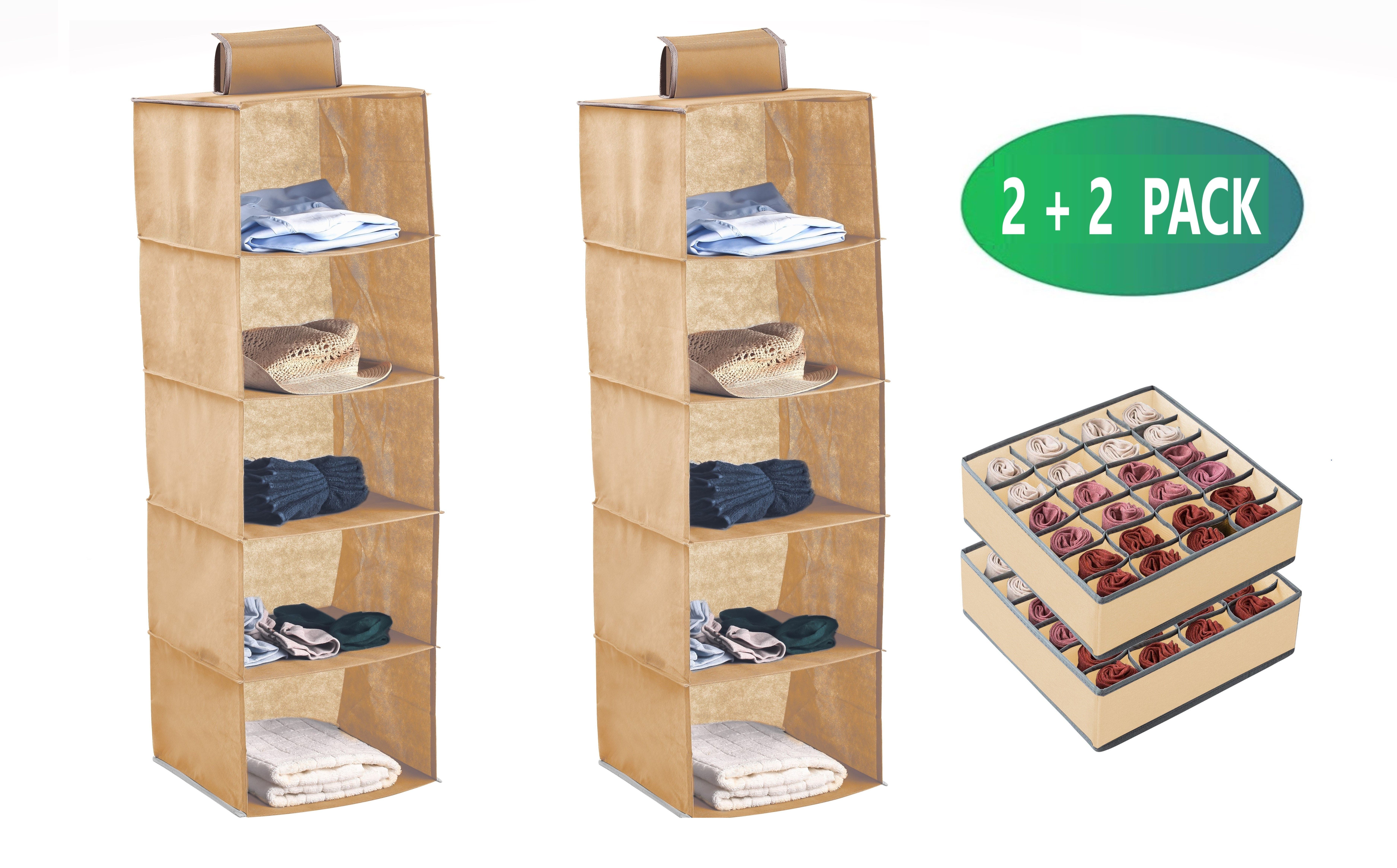 CARLA HOME 4Pk Fabric Drawer Organiser & Hanging Clothes Storage Combo - Beige
