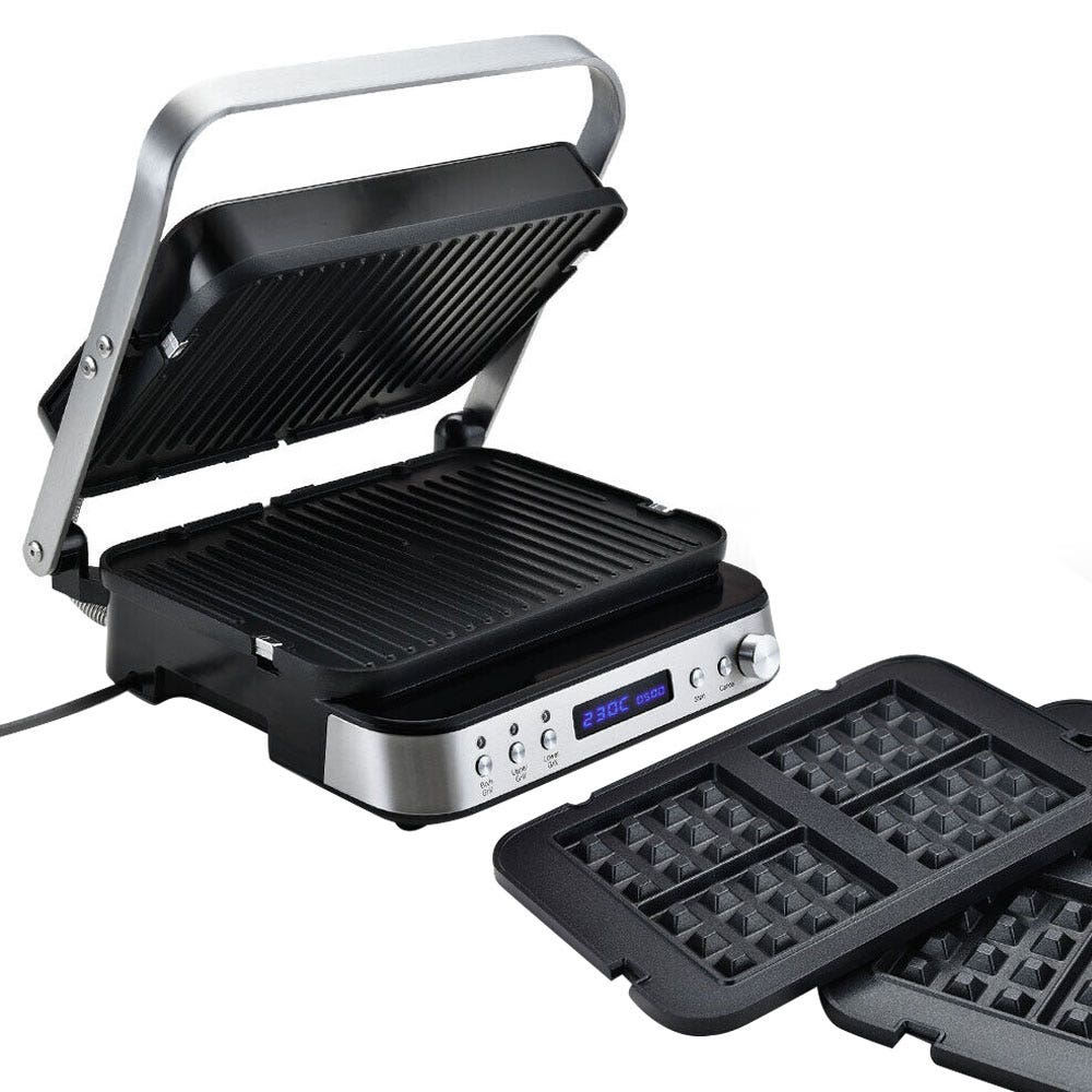 EUROCHEF 4-in-1 Smart Multi Contact Grill and Sandwich Panini Press, with Waffle Maker Plates