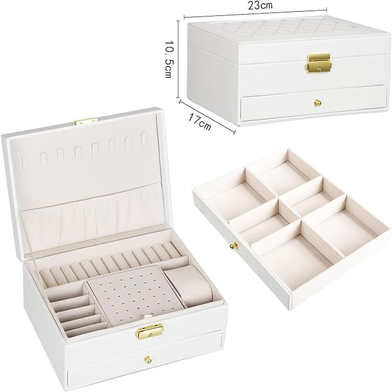 Carla Home Vikus 2-Layer Velvet-Lined PU Large Jewelry Organiser Box - White