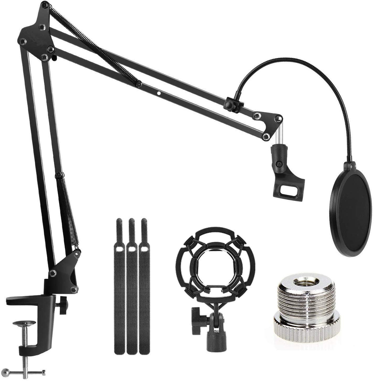Microphone Radio Broadcasting Stand with 3/8" to 5/8" Screw Adapter and Windscreen Pop Filter
