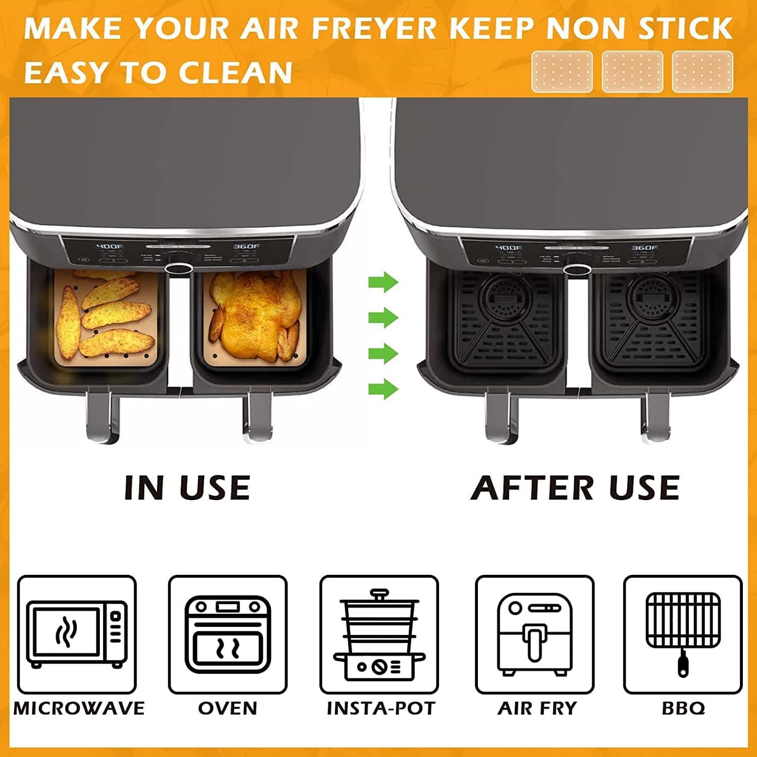 Carla Home Vikus 100Pc Non-Stick 20 x 14cm Ninja Foodi Compatible Parchment Paper Air Fryer Liners