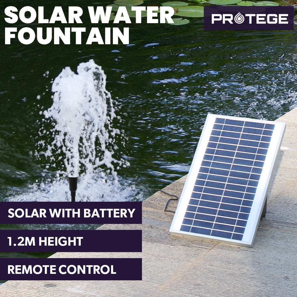 PROTEGE Water Feature Fountain Pond Pump, w/ Solar Panel, Lithium Battery, Remote Control, Nozzle kit