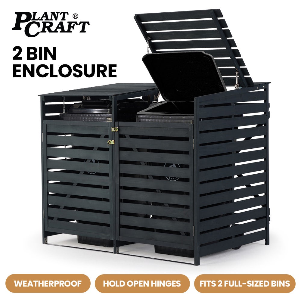 PLANTCRAFT Double Wood Wheelie Bins Storage Shed, 2 Door Garbage Rubbish Bin Enclosure