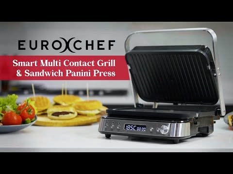 EUROCHEF 4-in-1 Smart Multi Contact Grill and Sandwich Panini Press, with Waffle Maker Plates