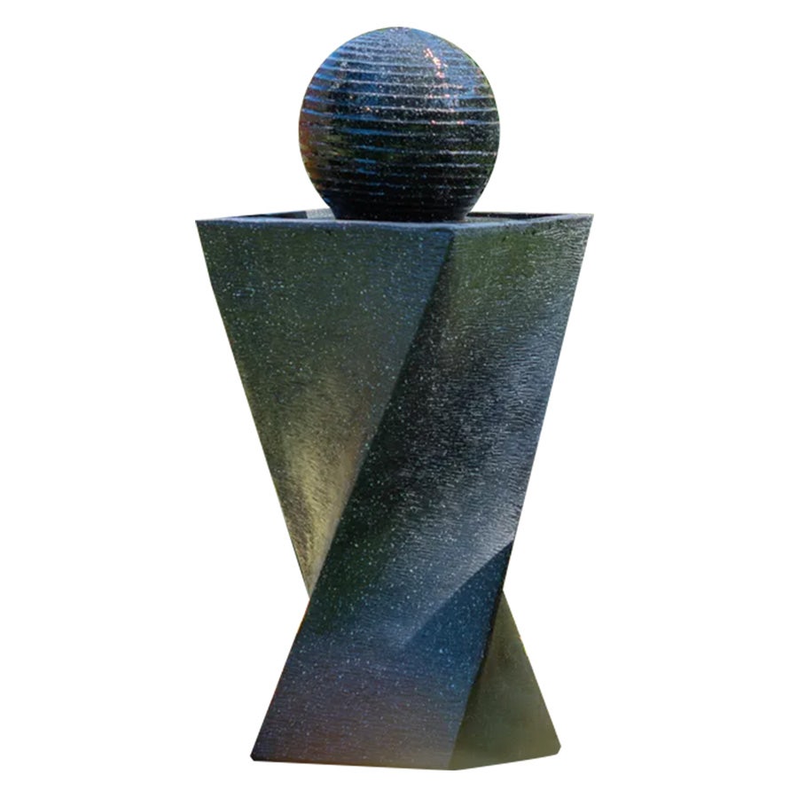 PROTEGE Contemporary Twisted Solar Powered Water Feature Fountain with LED Lights - Black