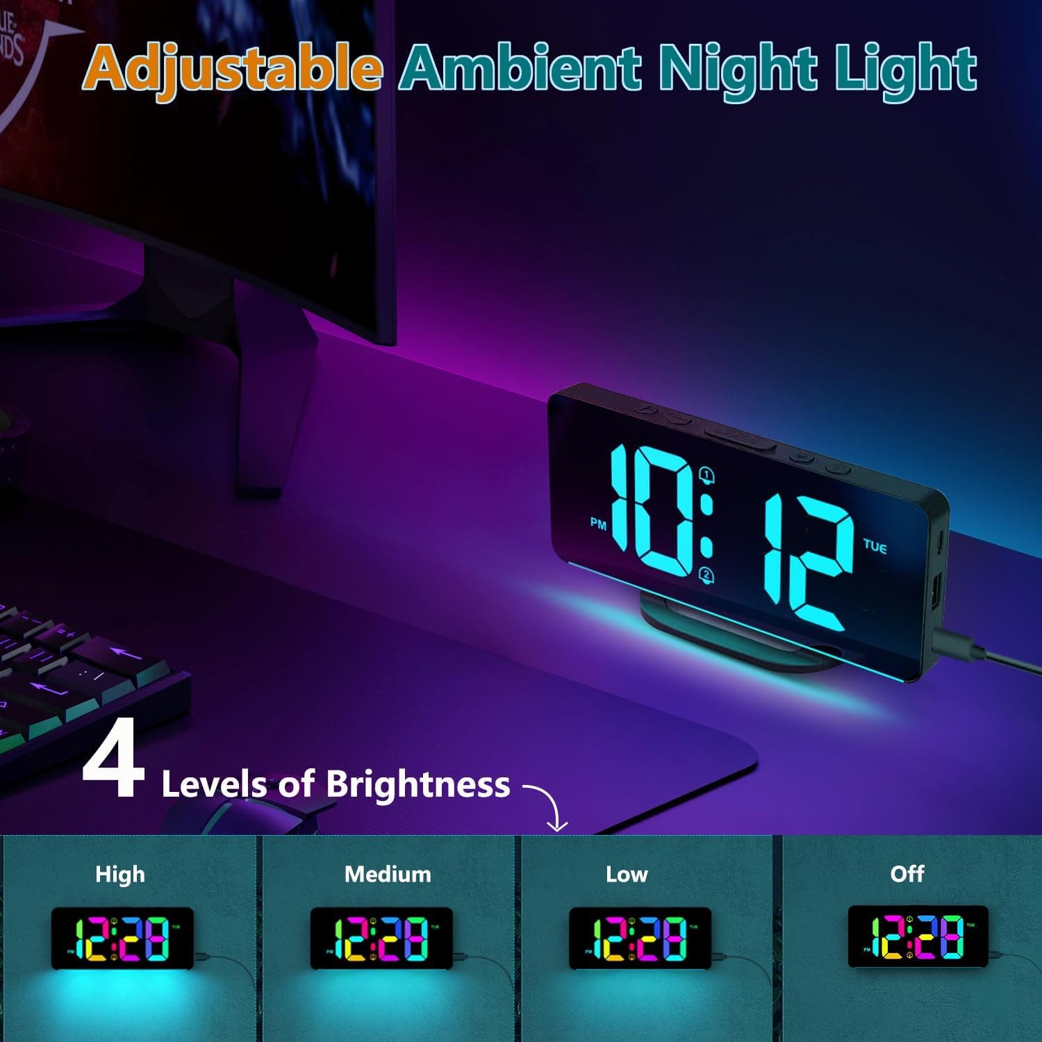 Carla Home Vikus 2023 11 Colour Multi-Mode RGB Digital Alarm Clock - White