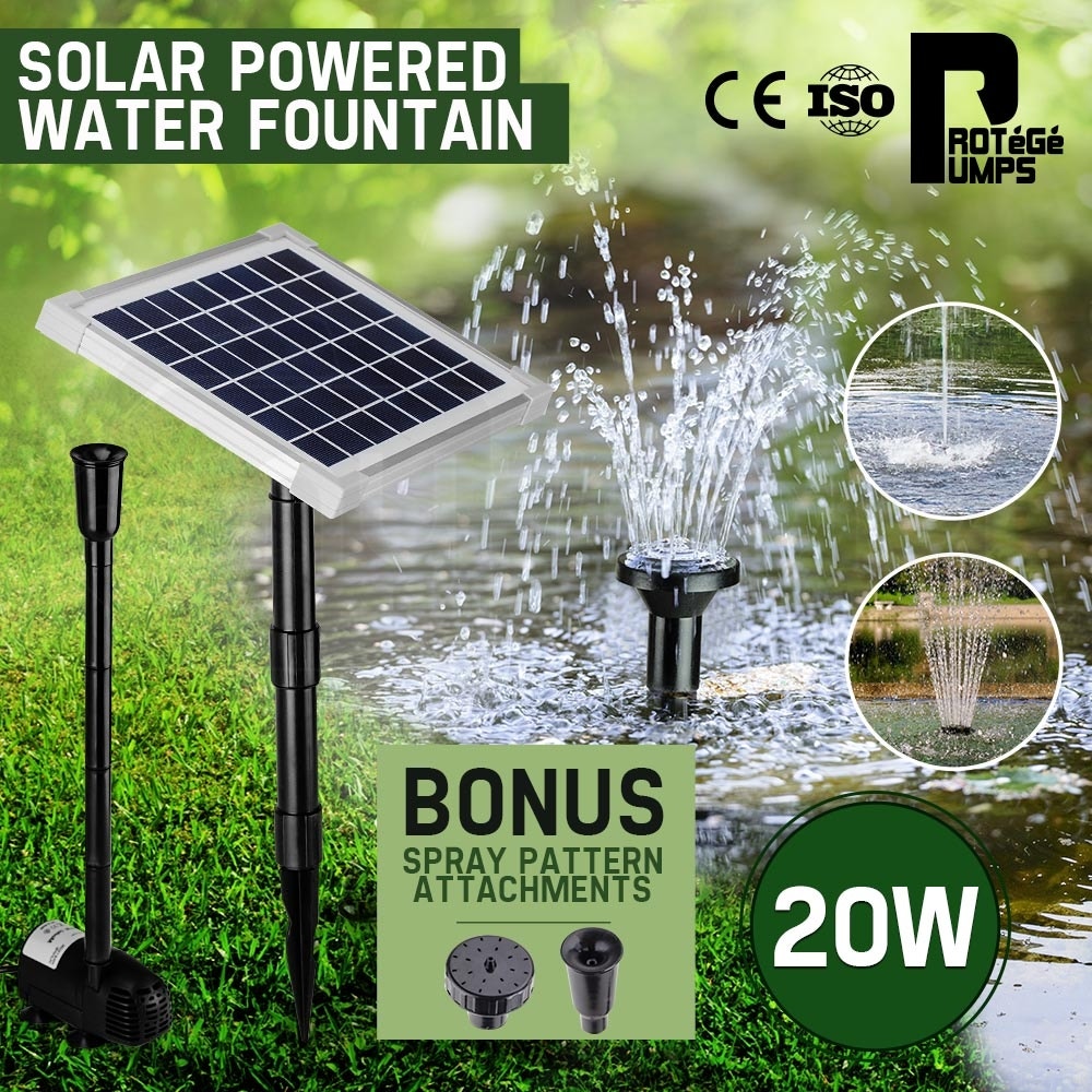 PROTEGE 20W Solar Fountain Submersible Water Pump Power Panel Kit Garden Pond