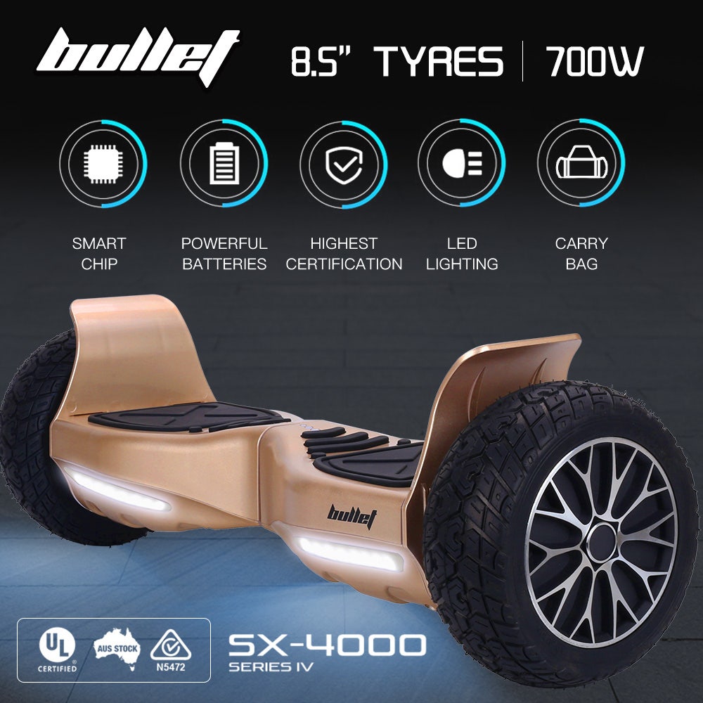 BULLET SX-4000 Hoverboard Scooter, 8.5" Wheels, 700W Brushless, Superior Self Balancing System, UL Certified, LED Lights, Carry Bag, Bronze