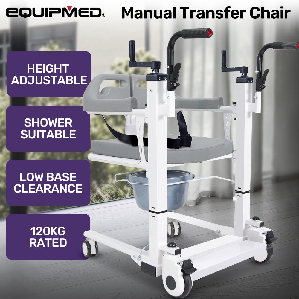 PRE-ORDER EQUIPMED 4in1 Patient Lift Transfer Chair, Manual Height Adjustment, Shower Compatible, Over Toilet, Removable Commode, for Seniors Elderly Disabled