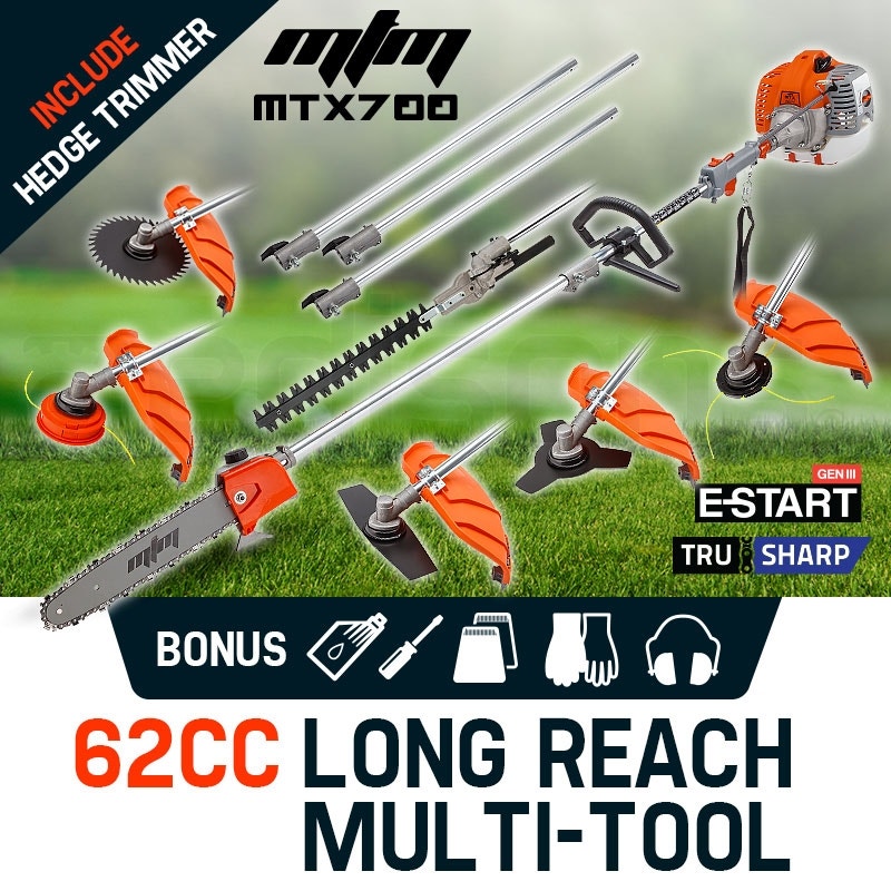 MTM Pole Chainsaw Brush Cutter Whipper Snipper Hedge Trimmer Saw Multi Tool 62CC