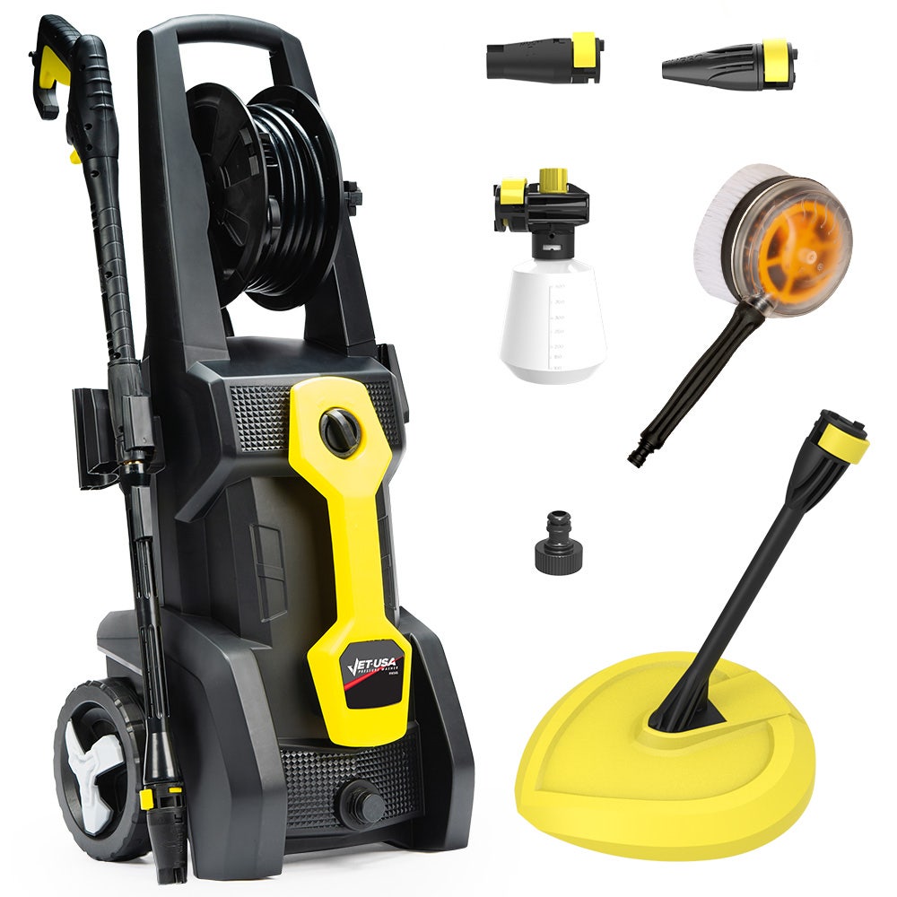 PRE-ORDER JET-USA RW545 Electric High Pressure Washer, 3000PSI Water Cooled Motor, 2 Nozzles, Brush Head, Deck Cleaner, Detergent Bottle
