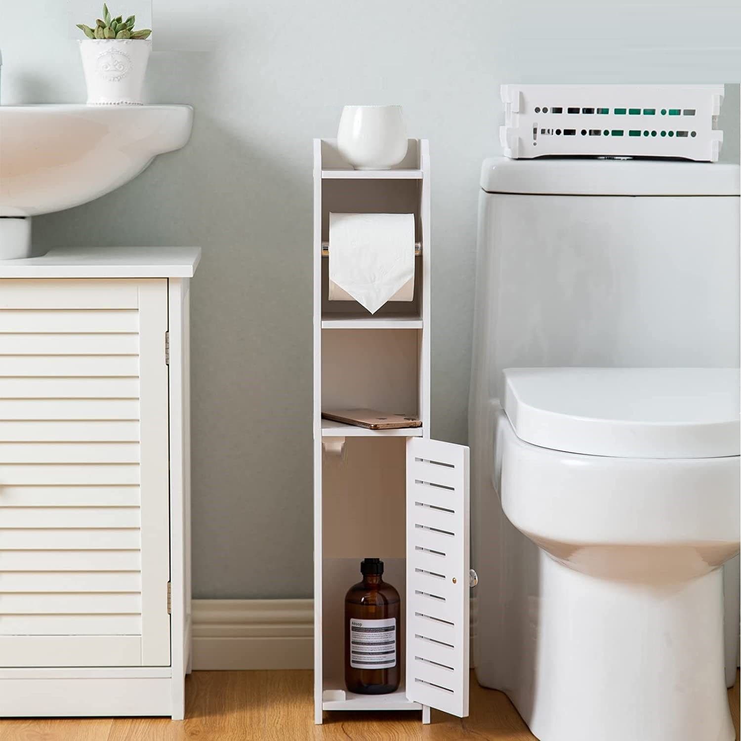 Carla Home Vikus 76cm Slim Toilet Paper Roll Holder and Storage Cabinet - White