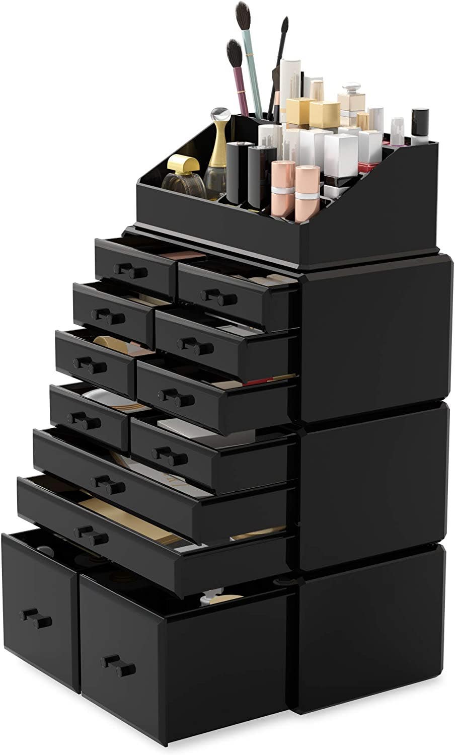Carla Home Vikus 4Pc 12-Drawer 16-Compartment Makeup & Cosmetic Organiser - Black