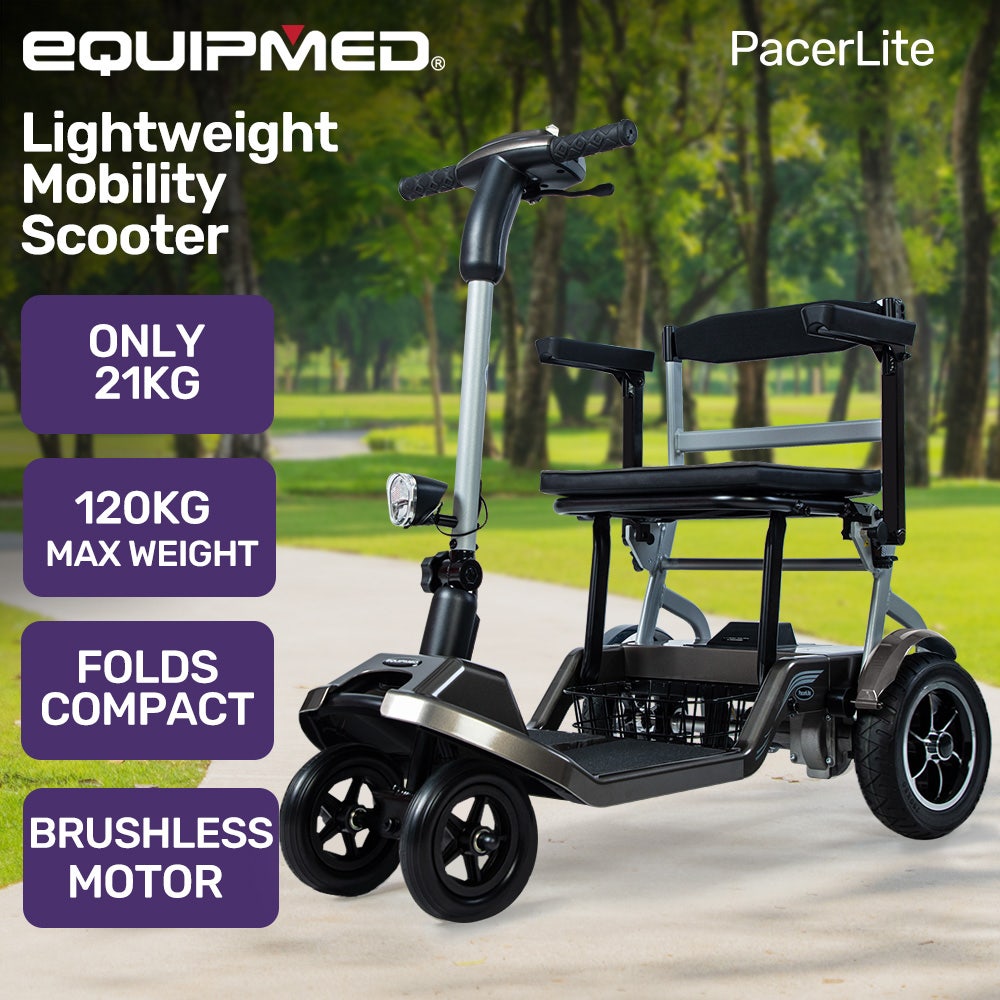 EQUIPMED Ultra-Lightweight Folding Electric Mobility Scooter, 19kg with Battery Removed, 120kg Capacity, Long Range, Brushless Motor, Portable