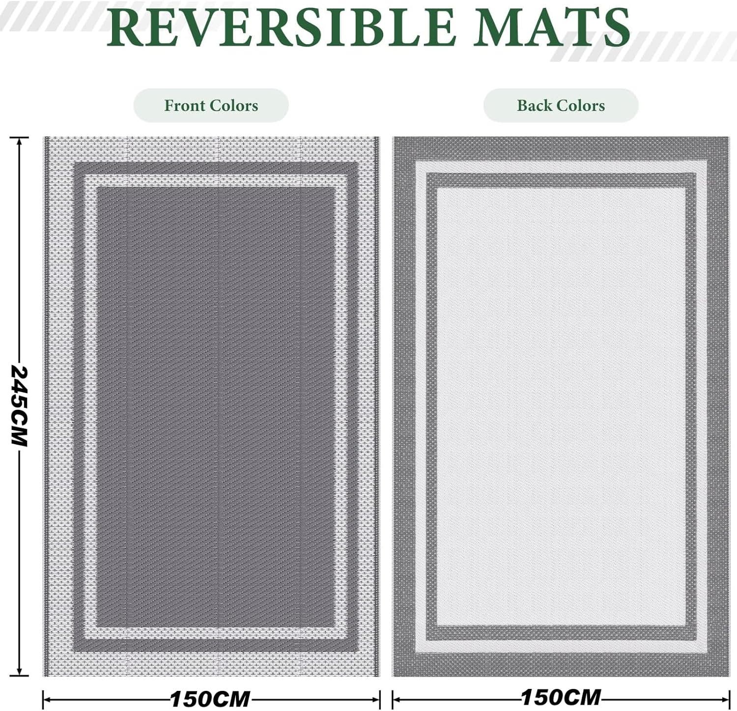 Carla Home Vikus 245 x 150cm Reversible Waterproof Extra Large Outdoor Rug - Grey