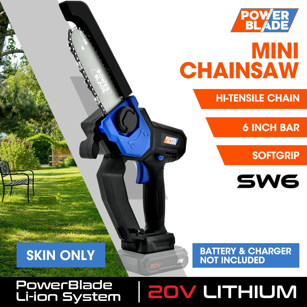 POWERBLADE SW6 20V Cordless Mini Chainsaw Skin Only, Electric Battery Powered Tree Pruner