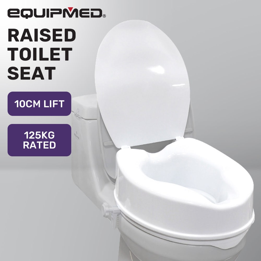 EQUIPMED Raised Over Toilet Seat, 10cm Riser, 125kg Capacity, Raiser with Lid, White