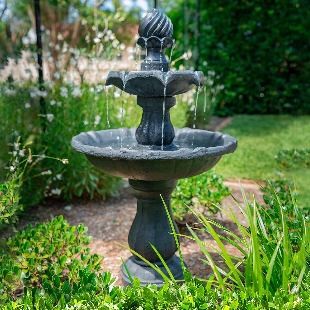PROTEGE 3 Tier Solar Powered Water Feature Fountain Bird Bath - Dark Grey
