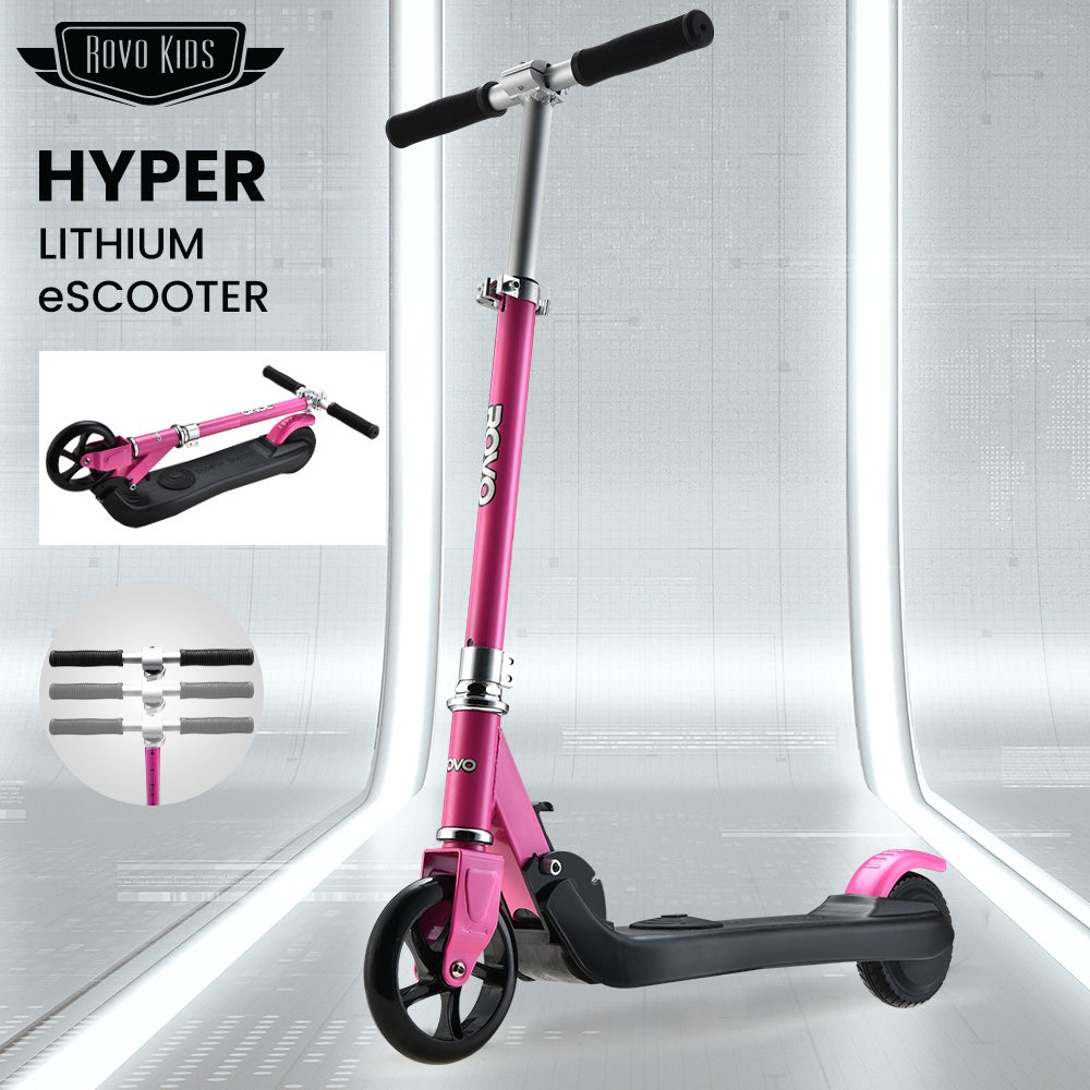 ROVO KIDS Electric Scooter, Ages 5-11, Adjustable Height, Folding, Lithium Battery, Pink