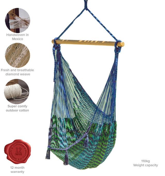 Mayan Legacy Extra Large Outdoor Mexican Cotton Hammock Chair in Caribe Colour