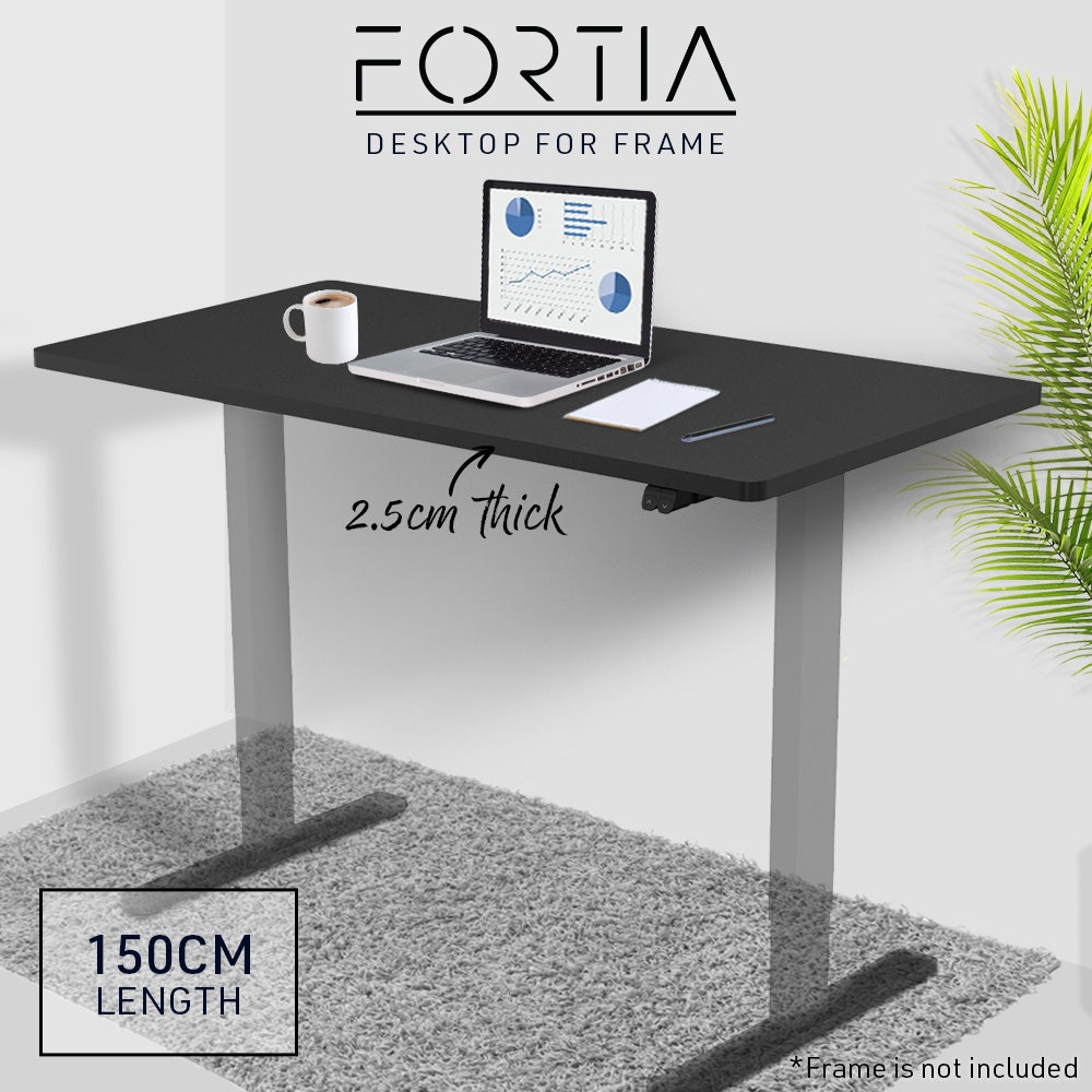 FORTIA 150x70cm Desktop, for a Height Adjustable Desk, Premium MDF, Black