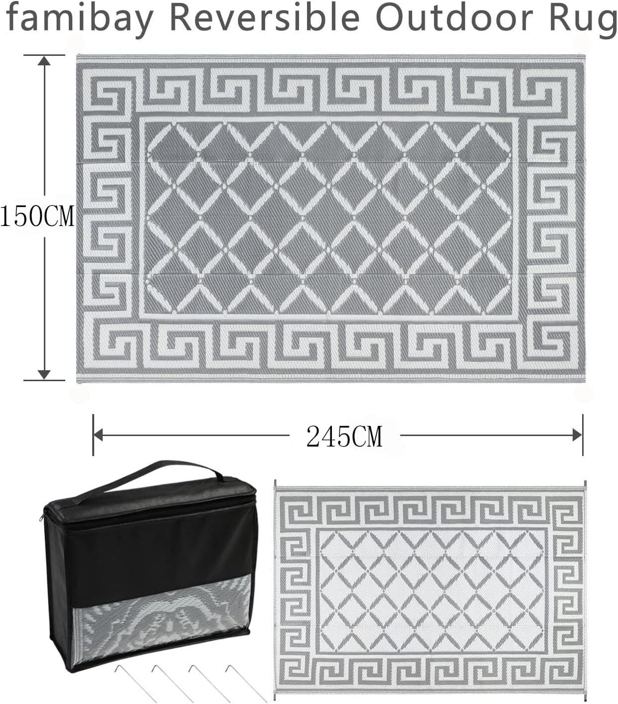 Carla Home Vikus 245 x 150cm Meander Design Reversible Waterproof Extra Large Outdoor Rug