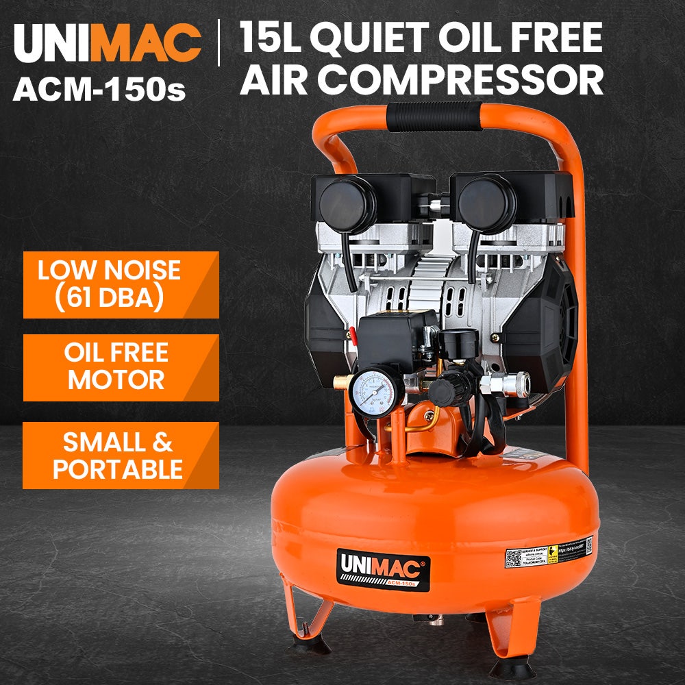 UNIMAC 15L Pancake Air Compressor, 116PSI Portable Silent Oil-Free Electric, for Airtools Tyre Inflation