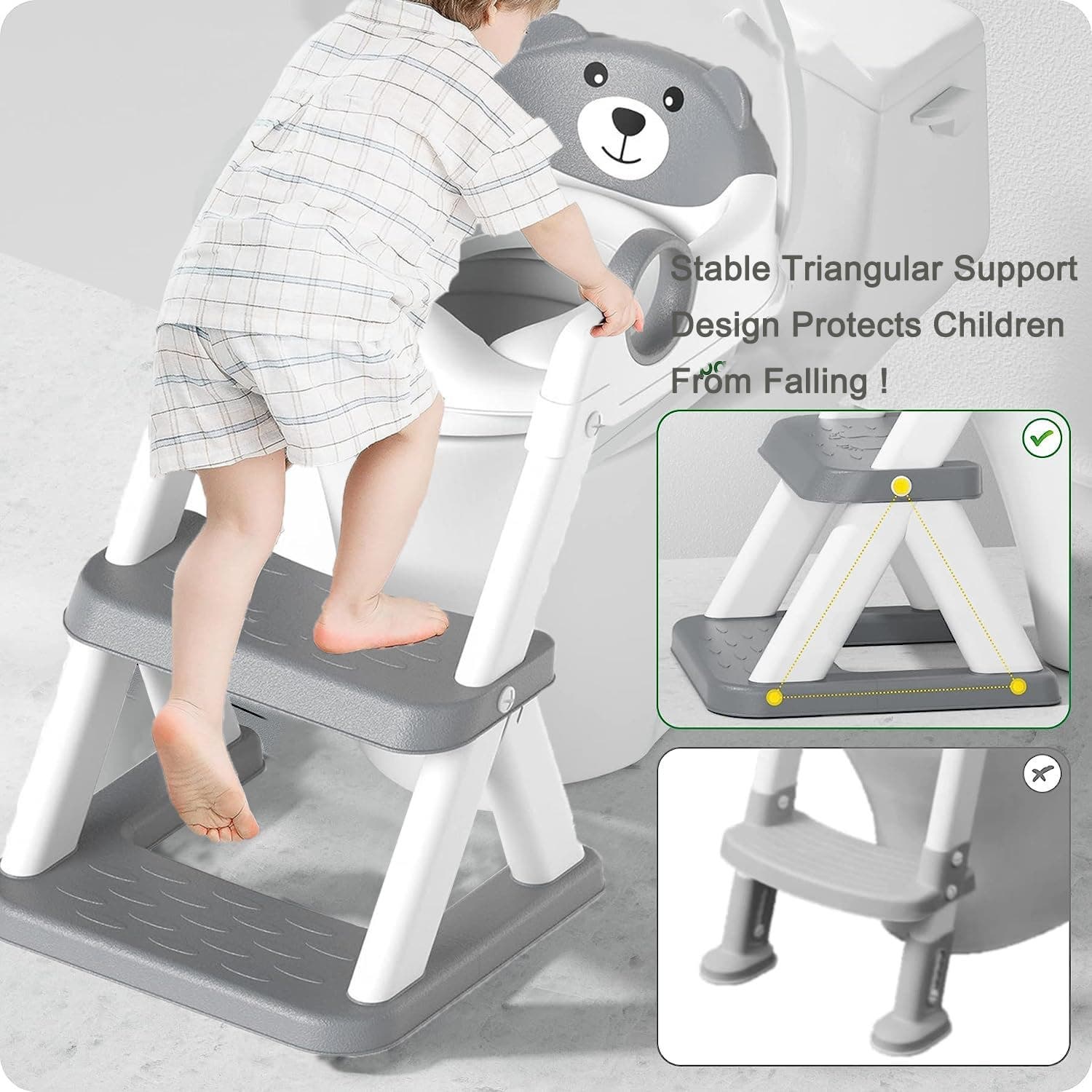 Carla Home Vikus Adjustable Foldable Bear Design Kids Potty Training Seat & Step Stool - Grey & White
