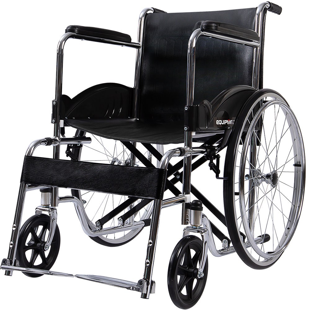 PRE-ORDER EQUIPMED Folding Manual Wheelchair Self Propelled, 24" Rear Wheels, Chrome Steel Frame, 46cm Wide Seat, 100kg Capacity, Park Brakes