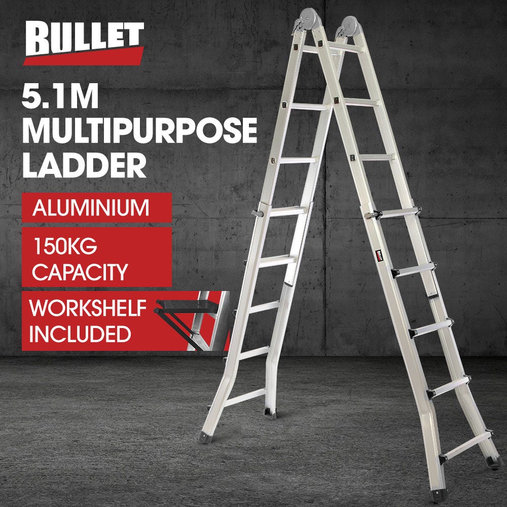 BULLET 5.1m Folding Aluminium Multipurpose Ladder Foldable Collapsible Stairs
