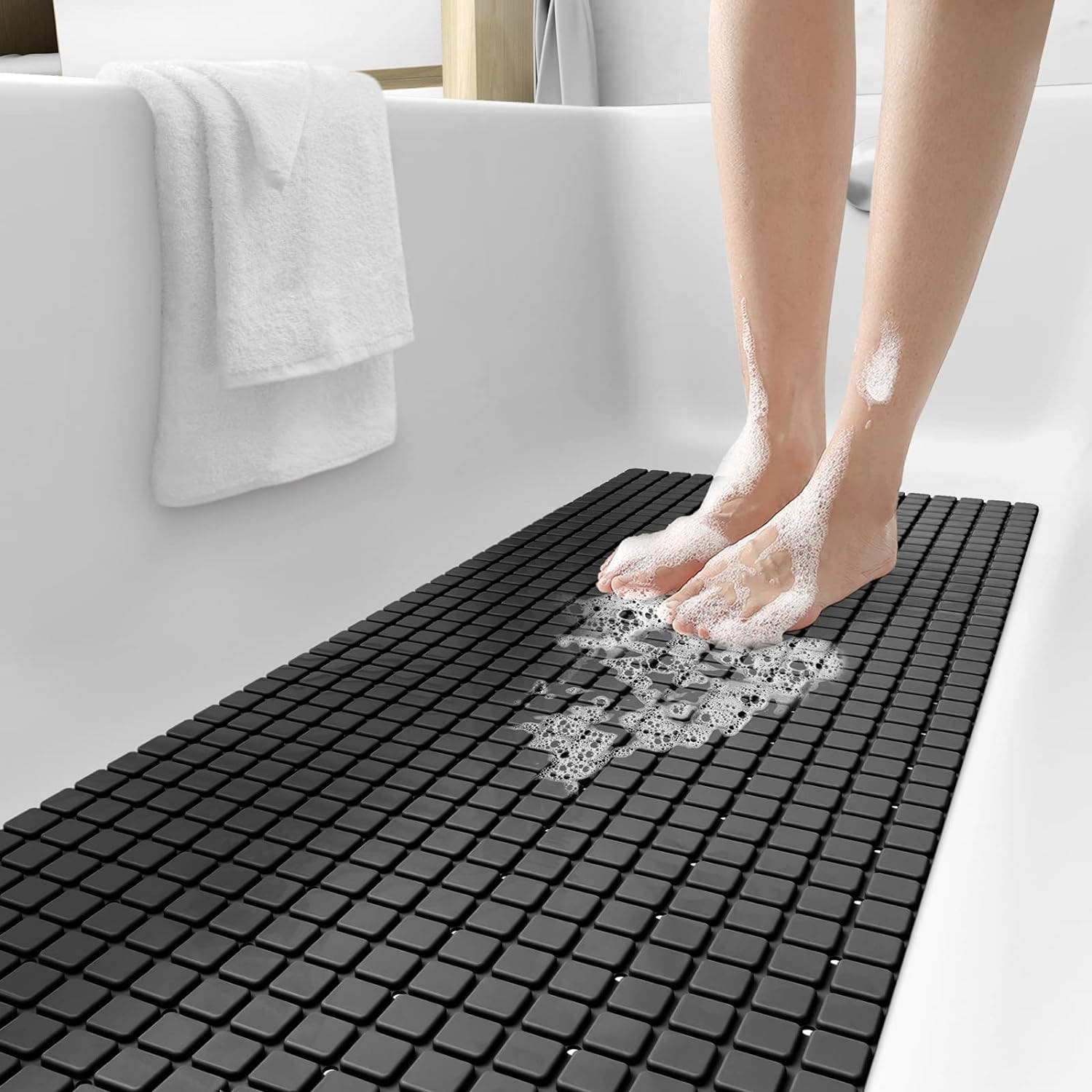 Carla Home Genux 39 x 16 Inch Non-Slip Machine Washable Bath Tub & Shower Mat - Black
