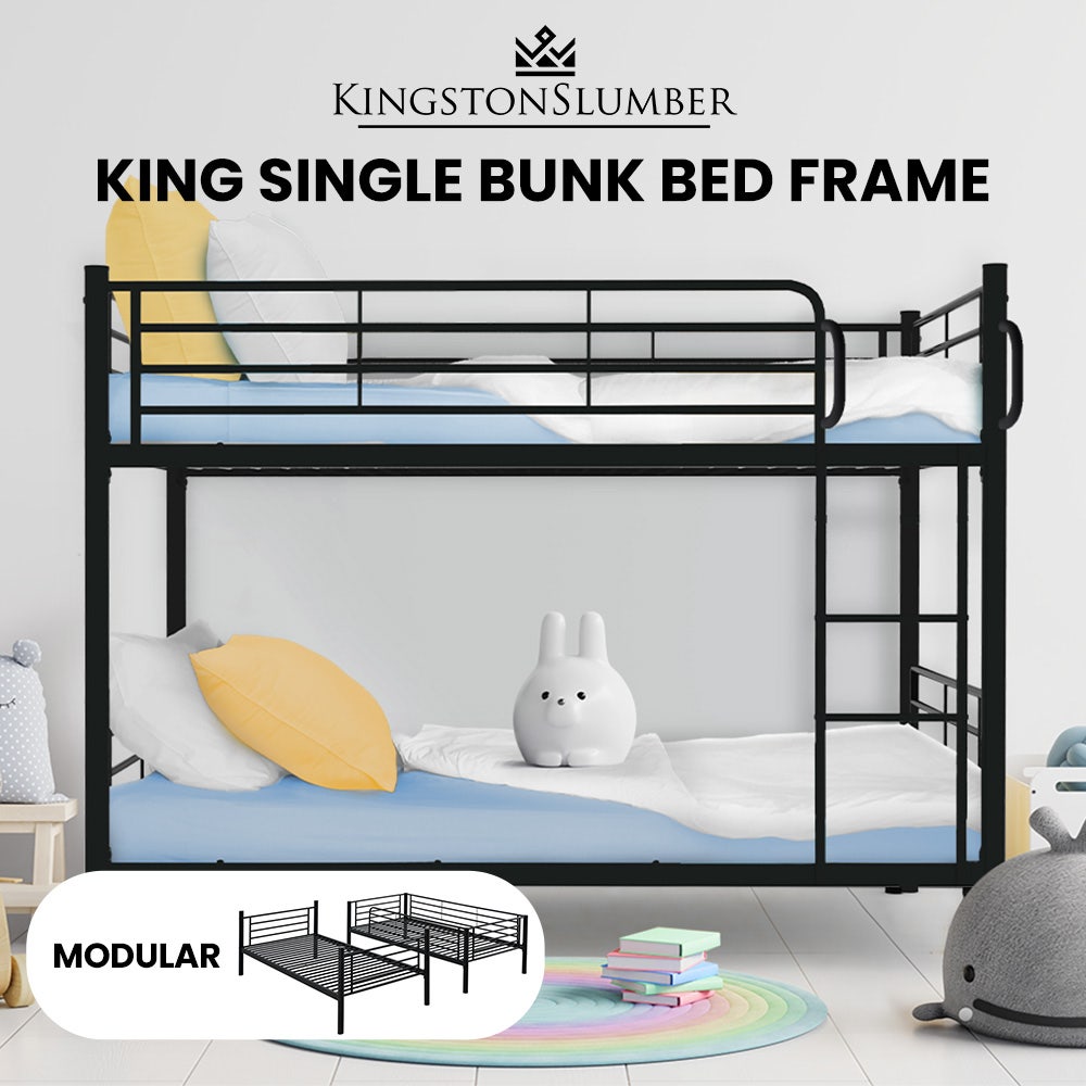 KINGSTON SLUMBER 2in1 King Single Metal Bunk Bed Frame, with Modular Design, Dark Matte Grey