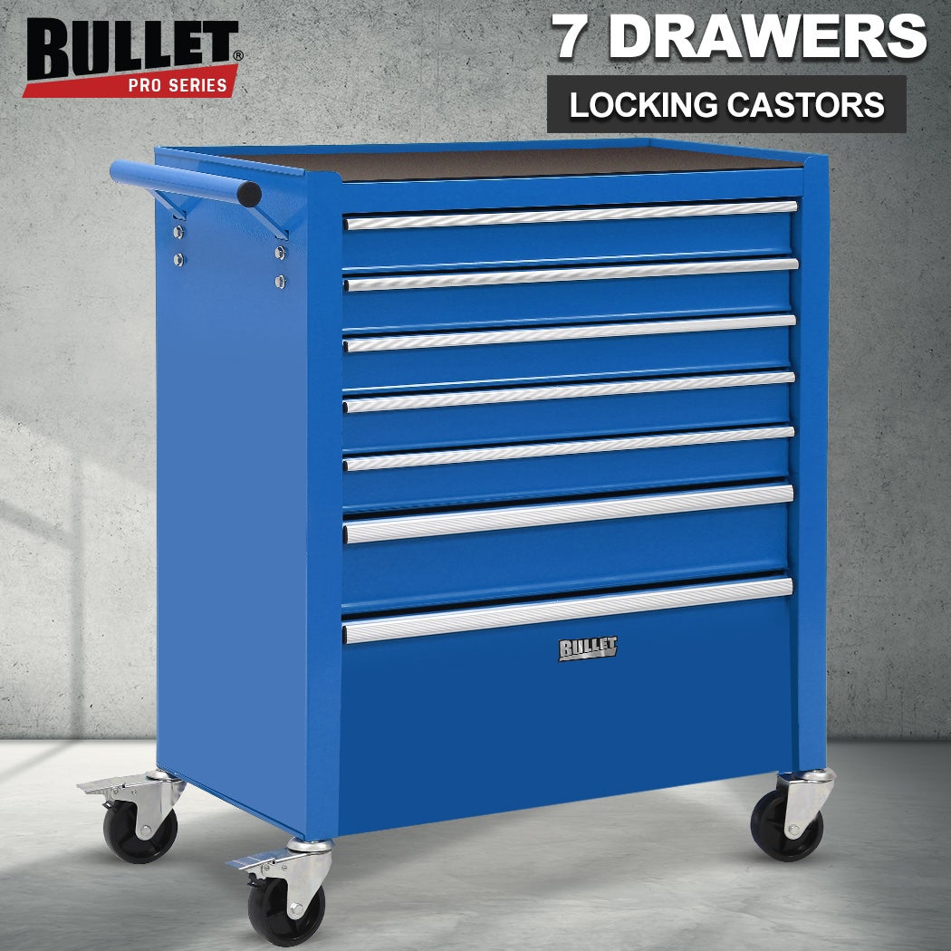 BULLET Pro 7 Drawer Tool Box Cabinet Trolley Storage, Toolbox Garage Organiser Set, Blue