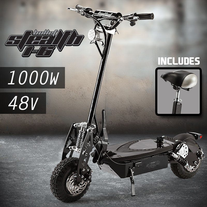 PRE-ORDER BULLET Black 48V 1000W Turbo w/ LED Folding Electric Scooter For Adults- Stealth 1-6